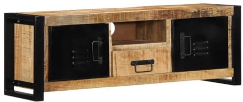 Homgoday Mobile Porta TV 100x30x35 cm in Legno Massello di Mango Grezzo, Arredo Mobiletto Basso per TV per Tavolino da Salotto Industriale Supporto TV Soggiorno