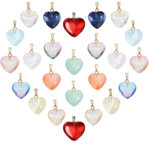 PH PandaHall 24 Stück Muttertag Herz Geformt Anhänger 12 Farben Herz Glas Anhänger Kristall Baumel Charms mit goldener Legierung Pin für Muttertag Hochzeit DIY Schmuck Handwerksbetriebe Zubehör