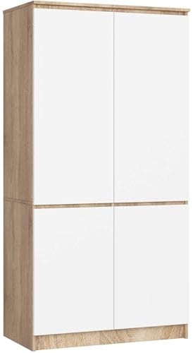 AKORD Armoire S90 90 cm | avec 4 portes | Extension de garde-robe | Extension pour une armoire | 90 x 180 x 51 cm | Poids 66,6 kg | Chêne Sonoma/Blanc