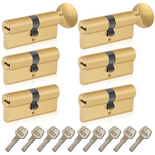 SEPOX® 4pcs Cylindre 70mm(35/35) 3 Double 1 Bouton Clés Identiques | Finition laiton poli. Corps alliage zinc, noyau laiton mass. 6 goup. Antiperç./crochet. PVC, chambre, s.d.b. Montage fac