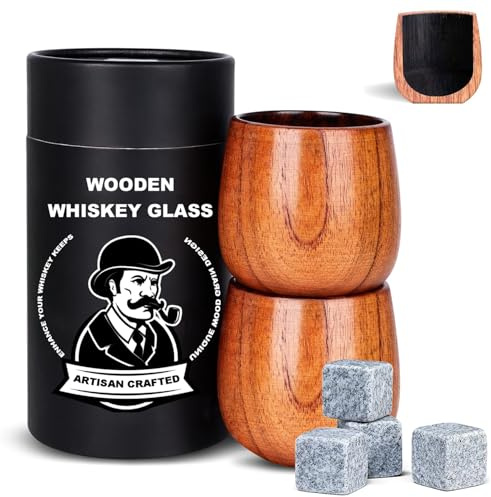 2 Pack Charred Wooden Whiskey Glasses – 10 oz Bourbon Tumblers for Men with Burnt Interior – Old Fashioned Cocktail Cups – Gifts for Dad, Men, Brother, or Whiskey Lovers