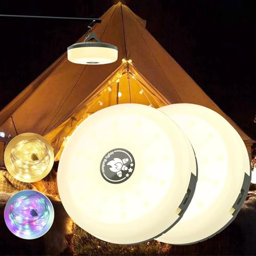 2-Pack Camping Lichterkette Aufrollbar, 4-in-1 Tragbare Wiederaufladbare LED Lichterkette mit 8 Beleuchtungsmodi, Schnelle Lagerung,USB-Aufladung,10M Wasserdichte Zeltleuchten für Camping Weihnachten