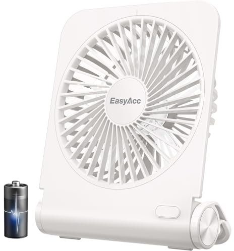 EasyAcc Mini Ventilateur de Table 4000mAh Rechargeable 16H Ventilateur Portable Silencieux Ventilateur de Batterie USB-C 4 Vitesses Puissant Ventilateur Pliable Détachable pour Bureau Voyage-Noir