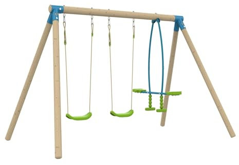 TP Toys Portique ANÉMONE 2 balançoires - vis-à-vis - kit d'ancrage - Bois FSC® h190 cm