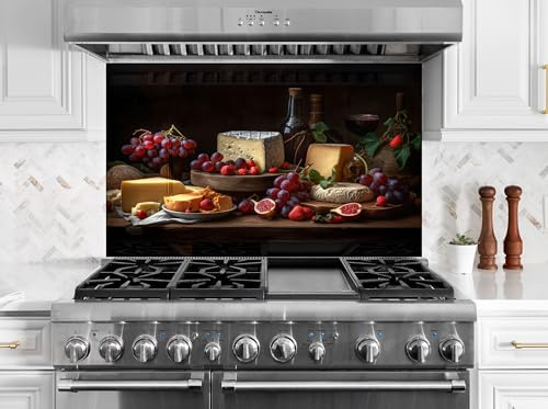 Myphotostation 30.4x25.4cm Wine & Cheese Glass Splashback for stove Tempered Glass Backsplash, Glass Backguards For Kitchen, Stove Wall Protector, Cooker Wall Panel, Stove Back Cover