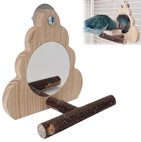 Vogelspiegel, Papageien Spiegel, Holzspiegel Mit Landeplatz, Vogelkäfigständer, Interaktives Spielspielzeug, Papageienspielzeug, Sitzstange Für Budgies Cockatiel Kegel Lovebirds,14x13CM