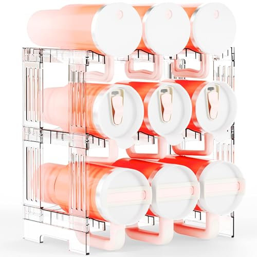 Yieach 3 Tier Stackable Water Bottle Organizer for Cabinet,Countertop - Larger Compartment for 40 oz Stanley Cup Organizer & Holder,Yeti Storage and Other Tumbler Organizer,Acrylic Waterbottle Rack