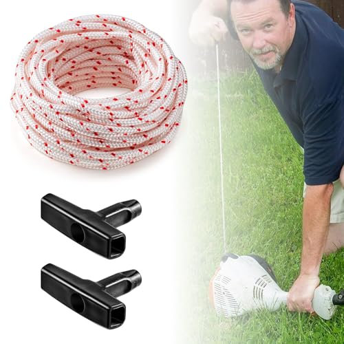 10-Meter Seilzug RasenmäHer Seilzug Elektrisch Zugseil,Mit 2 Stück Starter Griff Ersatzteile für RasenmäHer WäSchespinne,3.5mm Seilzugstarter Ersatzseil,Starterseil Seil,Bowdenzug RasenmäHer Antrieb