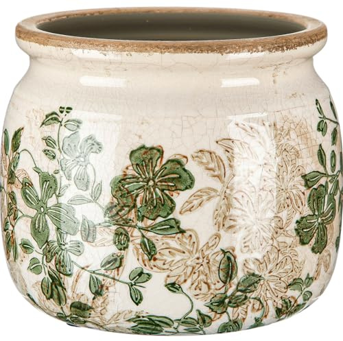 Ninehaoou 1 Pcs Vintage Planter Large Ceramic Plants Pot Beige Green Leaves Crack Cottage Scroll Vase Flower Vase Pot Indoor Plants Home Kitchen Decor Farmhouse Antique Decorative Gift