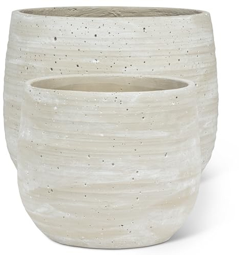 Abbott Collection Extra große Pflanzgefäße mit Rillen und Löchern, 2 Stück, Zement/Fiberglas, Grau (24,1 cm und 34,3 cm D)