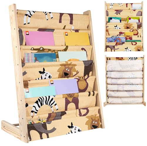 Bücherregal für Kinder, Bücherregal mit 7 Ebenen, Schulbedarf für Kinderzimmer, Kindertagesstätte, Kindergarten, mehrfarbig, 80 x 60 x 30 cm (ursprüngliche Holzfarbe)