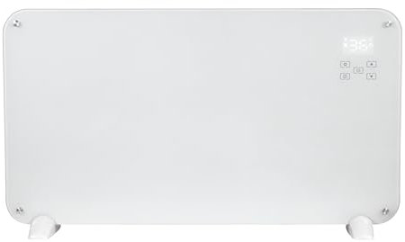 Castle Heaters NR15 1500W Smart WiFi Glass Panel Heater – Wall Mounted or Freestanding – Slim Electric Convector with Thermostat – IP24 Rated – Energy Efficient – Available in Black or White (White)