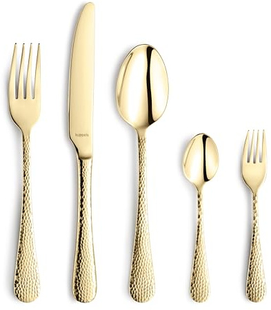 Kuppels CRYSTAL Besteck Set 30-tlg, 6 Personen, Champagner, Hammerschlag | Das 30-teilige Set enthält je 6x Menümesser, Gabel, Löffel, Kaffeelöffel und Kuchengabel aus 18/0 Edelstahl