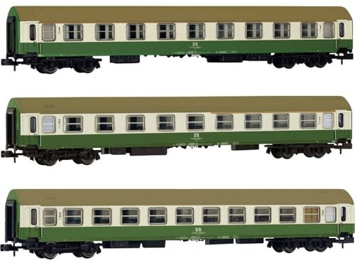 ARNOLD HN4482 DR, 3er-Packung OSShD Typ B Reisezugwagen, grün/beige Lackierung, A + AB + Bc, Ep. IV Rollmaterial - Reisezugwagen