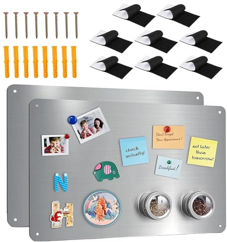 2 Stück Magnettafel Magnetboard 43.5 X 30cm, Metall Magnettafel Magnetwand, Magnetische Metalltafel für Notizen und Fotos, Wandtafeln Memoboard Magnetisch für Wohnung Büro küche (Silber)