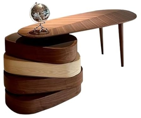 FZL02068LM PC Table Modern Walnut Color Executive Desk, Solid Wood Writing with Rotating Drawers for Home Office Office Desk(M)