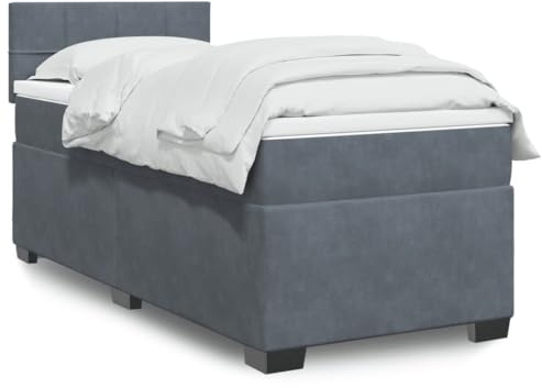 Massbinet Moderen Polsterbett Bettkasten Lattenrost & Kopfteil Bett Bettgestell Jugendbett Einzelbett Boxspringbett mit Matratze Dunkelgrau 100x200 cm Samt