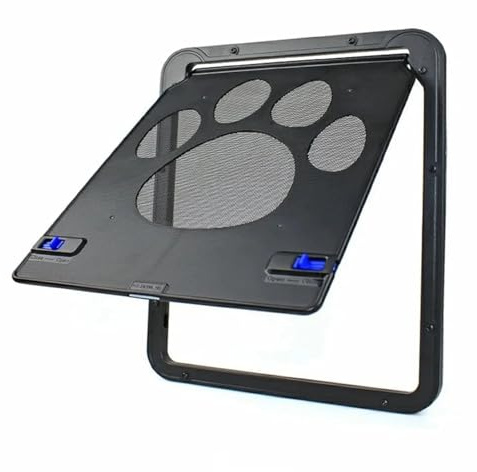 Hundetür for Fliegengittertür, Katzentür for Fenstergitter, Klappenöffnung 8 x 10 Zoll, verschließbares magnetisches Klappengitter für Katzen & Hunde