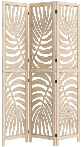 HOMCOM 3 Panel Room Divider Room Screen Folding Natural Wood Finish | Detachable, Portable Privacy Screens, Freestanding Partition Wall Dividers, Palm Leaf Design, Home Office, Bedroom