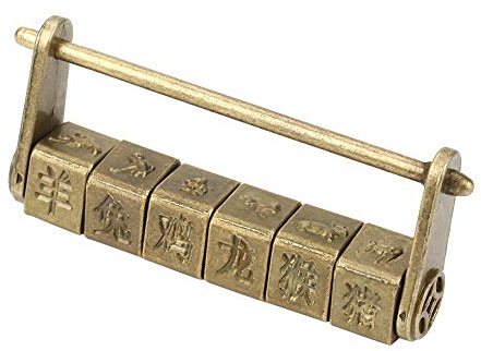 Jeffergarden Vintage-Zahlenschloss mit Chinesischen Schriftzeichen, Vorhängeschloss aus Zinklegierung mit Kulturellem Design, Einzigartiges Antikes Dekoratives Schloss für Escape Room und Sammlung