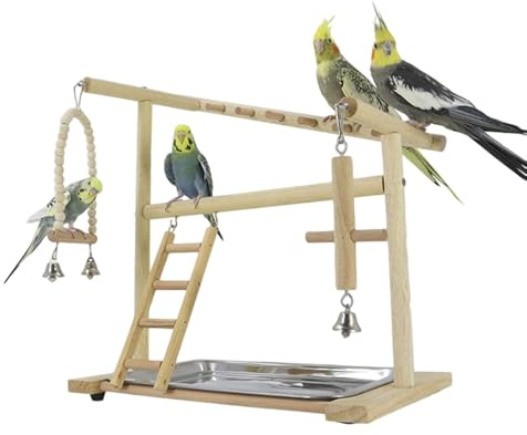 Vogelsitzständer,Kletter Schaukeln Leitern Spielzeuge | Mit Abnehmbarer Edelstahlschale Und Becher Holz Sitzstange - Für Kauen Futtersuche Training Käfigzubehör Wellensittich Zuhause