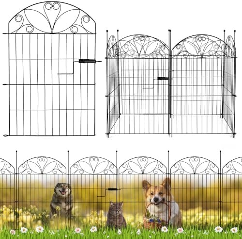 Recinzione decorativa da giardino in metallo con cancello, 6 pannelli, 81 × 57 cm, bordo da giardino in ferro nero per aiuole e bordi del giardino