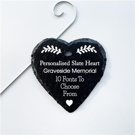 Bespoke Personalised Slate Heart Grave Marker - Add Your Own Words - Custom Design - To Remember Those Special Missing People In Your Life - Memorial