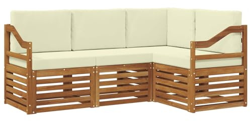vidaXL Sofagarnituren 4 pcs Natur und Creme Massivholz Akazie, Outdoor Sofa, modernes Möbel, robuster Terrassen-Lounge, Garten, Sitzgelegenheit für Wohnzimmer-Set
