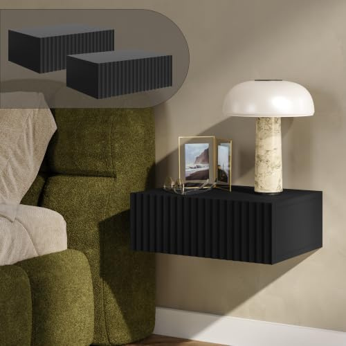 [en.casa] Nachttisch 2er Set hängend Nand 42x30x15 cm Schublade Schwarz
