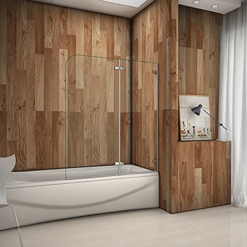 Pare baignoire pivotant120x140cm et repliable 180°, 5mm verre de sécurité, largeur réglable