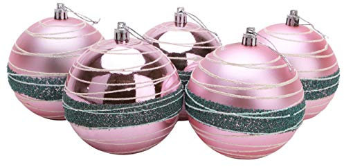 Christmas Concepts® Pack of 5-100mm Large Baubles - Shiny, Matte & Bead Design - Christmas Decorations (Baby Pink & Turquoise)