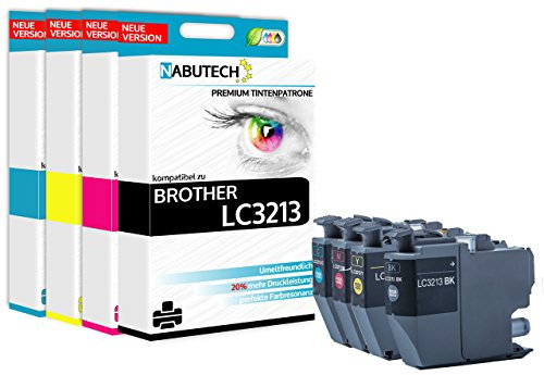 Nabutech 4 Tintenpatronen | 20% höhere Reichweite | kompatibel zu Brother LC-3213 LC-3213BK LC-3213C LC-3213M LC-3213Y für Brother DCP-J772DW DCP-J774DW MFC-J890DW MFC-J895DW