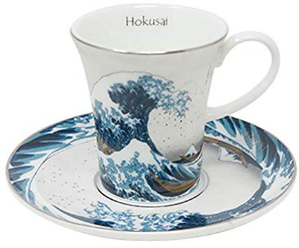 Goebel Hokusai Espressotasse mit Untertasse aus Fine Bone China Die Welle II, Maße: 12cm x 12cm x 7,5cm, 67-011-72-1