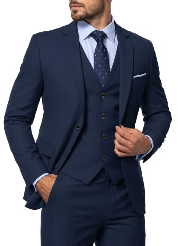 MY'S Men's 3 Piece Slim Fit Suit, One Button Jacket Blazer Vest Pants Set and Tie
