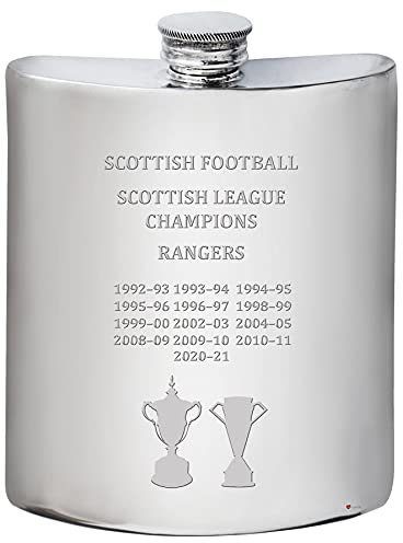 I LUV LTD 6oz Flachmann für Glasgow RANGERS FC Schottische Division One & Premiership-Titel Fußball Zinngeschenke für Männer