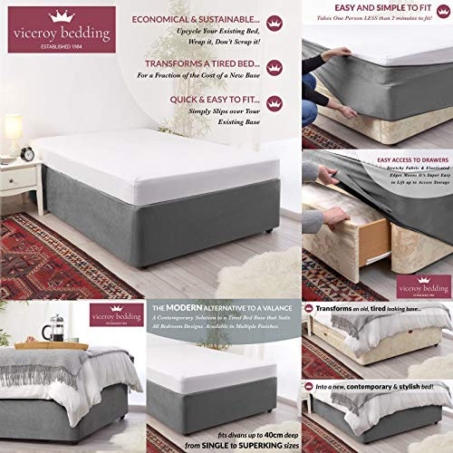 Bed Wrap FAUX SUEDE Divan Bed Base Wrap COVER Alternative to Traditional Valance Sheet Fully Elasticated Skirt Easy To Fit - Wraps Itself Around The Base of Bed Frame (Grey, Super King-Size)