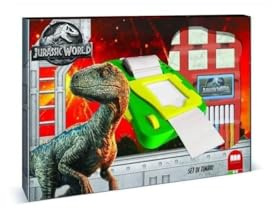 Multiprint Maschine für Sticker Jurassic World, Made in Italy, 7 Stempel, Malbucher mit Markierugen, Stempelset Kinder, in Holz und Naturkautschuk, Ungiftige Waschbare Tinte, Geschenkidee, Art.08975