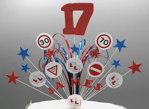 Stars Hearts on Wires Learner Driver Glitter or Non Glitter Cake Spray Explosion Cake Topper Decoration personalised 17th 18th 19th 20th 21st 30th 40th Stars Hearts any age any colours 001