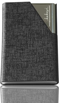 KAKUYI Visitenkartenhalter, Slim Professional Edelstahl & Schwarzes Orakel Knochenmuster Außendesign PU Hybrid Pocket Visitenkartenhülle für Reisen und Business