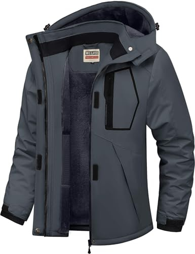WULFUL Damen wasserdichte Skijacke Warme Wintermäntel Winddichte Winterjacken für Frauen Fleece Gefüttert Windbreaker mit Kapuze, grau dunkel, M