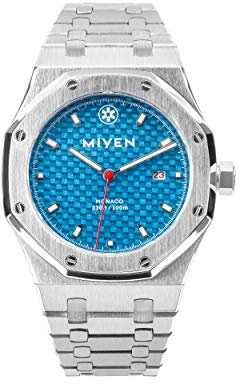 MIYEN MUNICH Monaco Herren Uhr – Karbonziffernblatt mit Miyota Quarz Präzisionslaufwerk Saphirglas & Datumsfunktion – Silber Uhr Herren