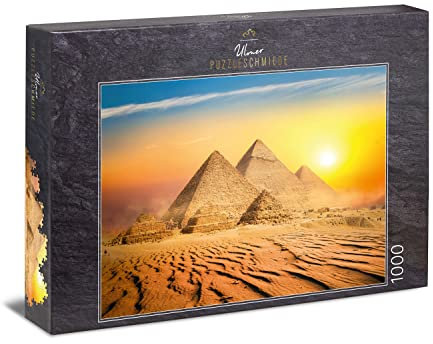 Ulmer Puzzleschmiede - Puzzle „Land der Pharaonen“ - Klassisches 1000 Teile Puzzle – malerisches Ägypten-Motiv mit den Pyramiden in der heißen Wüsten-Sonne