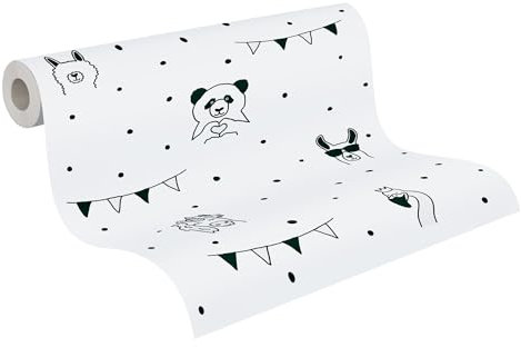 A.S. Création Kinderzimmertapete Little Love Tapete mit niedlichen Tieren PVC-freie Vliestapete schwarz weiß seidenmatt glatt 381382
