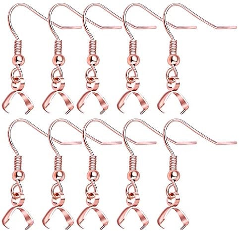 BronaGrand 50pcs Stainless Steel Earring Hooks with Pendant Clasp Hypoallergenic Ear Wire Buckle Fish Hooks Dangle Earrings for Women Girls DIY Jewelry Making Findings, Rose Gold