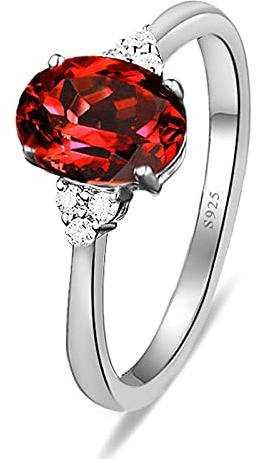 ANAZOZ Solitärring Silberring Damen Handarbeit, Simulierte Nano Rot Rubin Ovalschliff Echt Silber Damenring Gr. 63 (20.1)