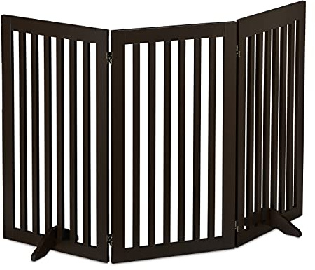 Relaxdays Absperrgitter, freistehendes Schutzgitter, braun | HxB: 92 x 154 cm, mit Füßen, Hunde, Katzengitter klappbar