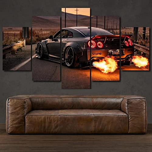 TBDY 5 Teilig Art Bilder Kunstdruck Black Nissan GT-R R35 Liberty Walk Auto Wohnzimmer Wand Bild Kunstdrucke Rahmenlos (30x40cmx2+30x60cmx2+30x80cmx1)