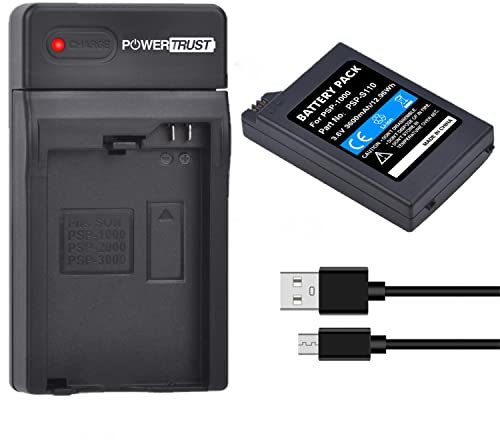 PowerTrust PSP-110 PSP-1000 Battery with Charger for Sony PSP 1000, PSP 1003, PSP 1004 PSP Fat (1001, 1002, 1005, 1006, 1007, 1008, 1010) Console