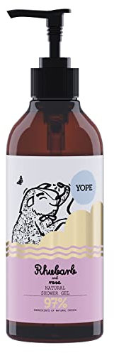 YOPE Natürliches Duschgel | Rhabarber und Rose | Neutraler pH-Wert | Ultra-sanfte Reinigung | Rosenextrakt | Pflanzliches Glyzerin | Vegane Formel | 97% Natürliche Inhaltsstoffe | 400ml