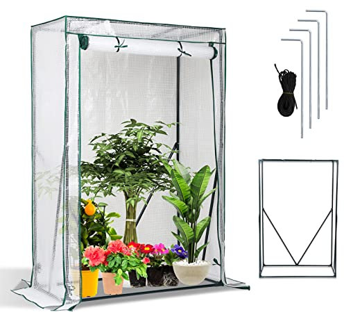 Jiubiaz Foliengewächshaus Gewächshaus, Treibhaus Tomatenhaus mit Tür zum Aufrollen, Tomatenhaus für Garten Tomaten, Tomatengewächshaus, Gemüse, Blumen, Obst, Garten, 100 x 50 x 150 cm, weiß